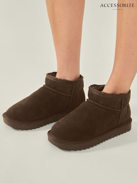 Accessorize Brown Mini Faux Fur-Lined Suede Boots (AY1957) | €24