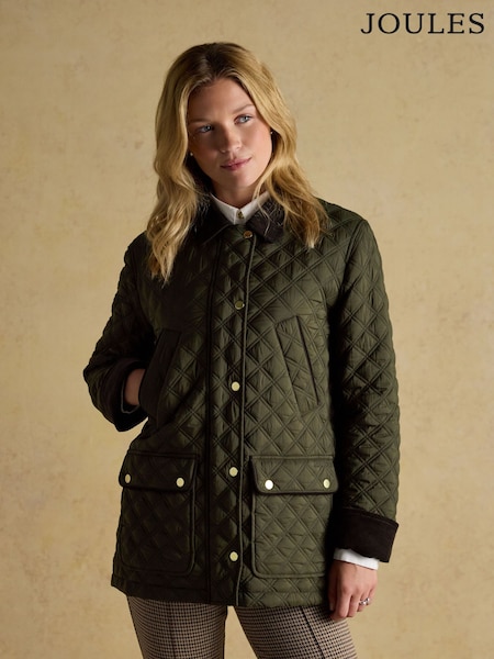 Beatrix Khaki Green Showerproof Diamond Quilted Coat (AY1964) | R$ 1.375