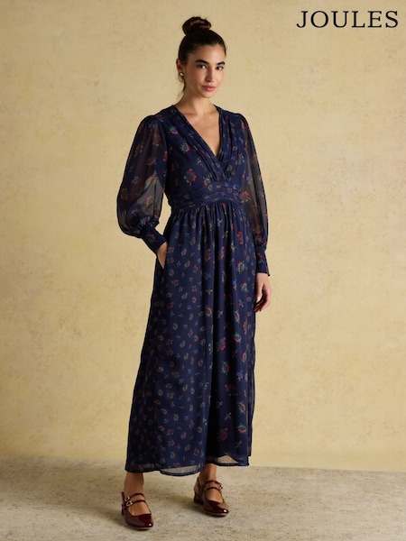Joules Allegra Navy Ruched Hotchpotch Wrap Dress (AY1970) | €105