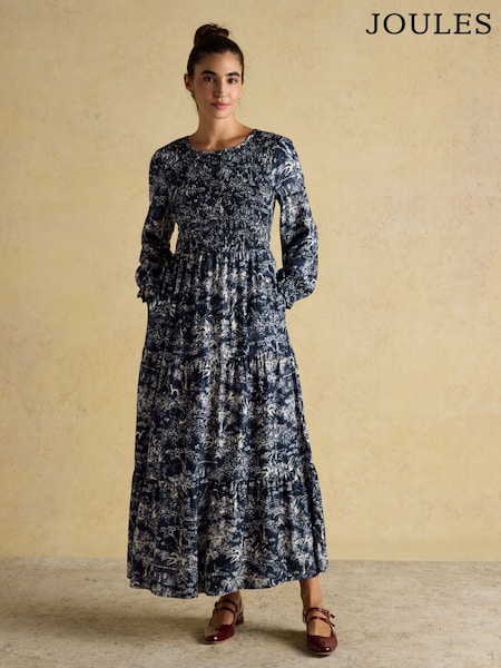 Joules Edna Navy Shirred Midi Dress (AY1972) | €91