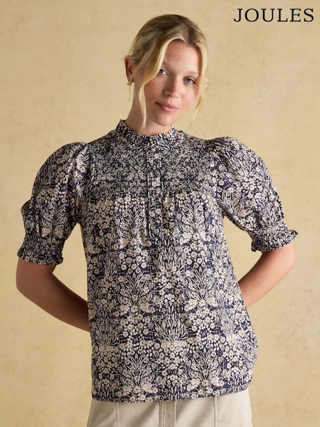 Azul - Joules Silvia Frill Neck Smocked Blouse (AY1997) | R$ 445