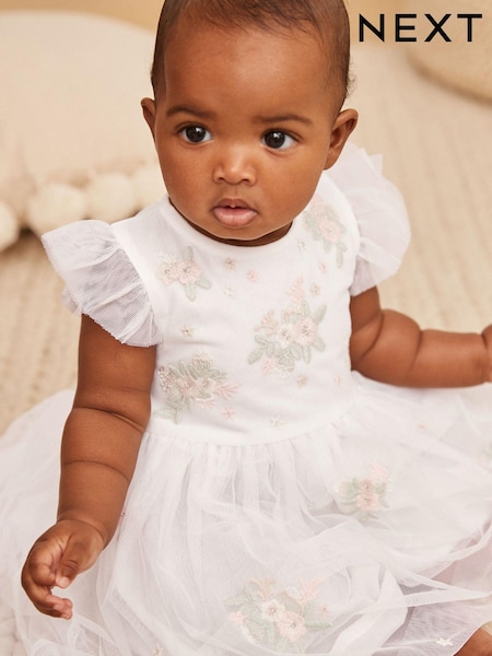 White Embellished Mesh Baby Dress (0mths-2yrs) (AY2075) | €17 - €19