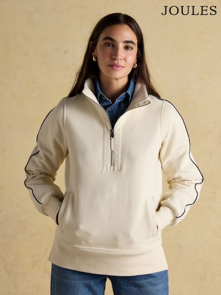 Joules Bronte Cream Funnel Neck Quarter Zip Cotton Sweatshirt (AY2076) | 297 QAR