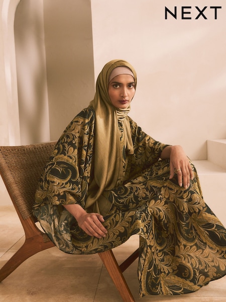 Black and Gold Paisley Print - Occasion Kaftan Style V-Neck Maxi Dress (AY2143) | 103 €