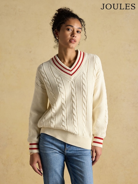 Joules Dibbly Cream Cotton Cable Knit Cricket Jumper (AY2193) | €77.95