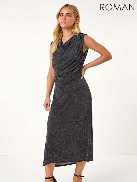Черный - Roman Petite Sparkle Stretch Drape Dress (AY2205) | €73