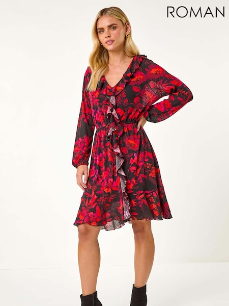 Roman Red Petite Floral Frill Detail Dress (AY2206) | € 70