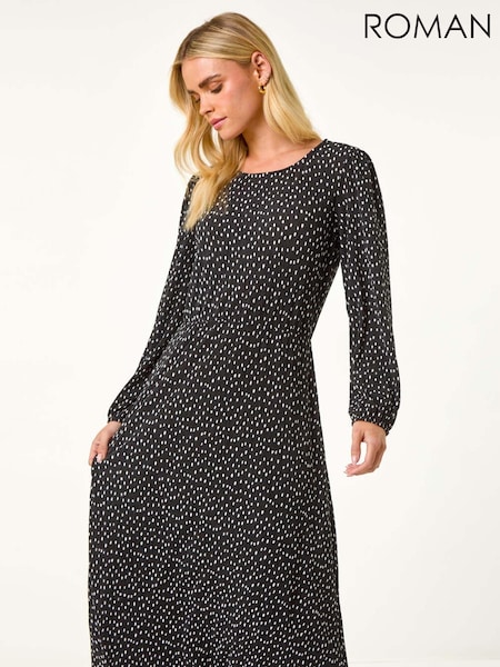Roman Black Petite Plisse Spot Midi Dress (AY2209) | €53