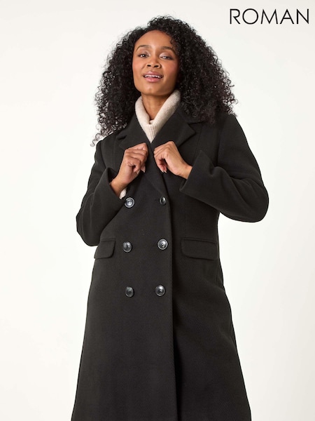 Roman Black Petite Double Breasted Coat (AY2215) | €114
