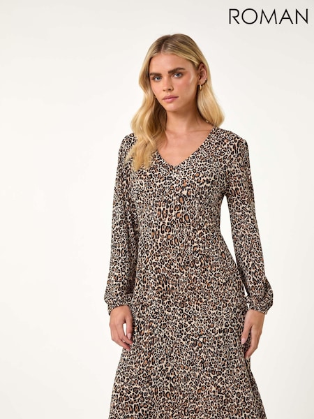 Roman Black Petite Plisse Animal Frill Dress (AY2217) | 208 QAR