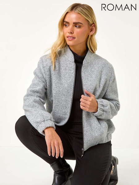 Roman Grey Petite Textured Bomber Style Jacket (AY2229) | €92