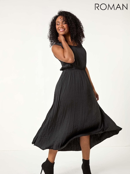Roman Black Petite Crush Pleat Midi Dress (AY2230) | 267 QAR