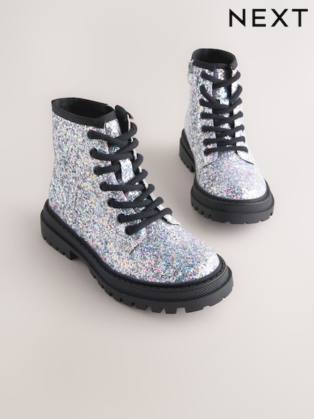 Silver Glitter Wide Fit (G) Warm Lined Lace-Up Ankle Boots (AY2258) | €36 - €45