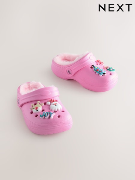Pink Christmas Faux Fur Lined Clog Slippers (AY2309) | AED61 - AED71