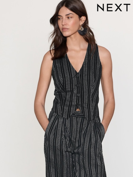 Negro/Blanco - Striped Textured Waistcoat (AY2315) | 37 €