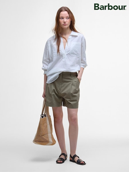 Barbour® Green Cecile Pleated 100% Cotton Shorts (AY2384) | €112