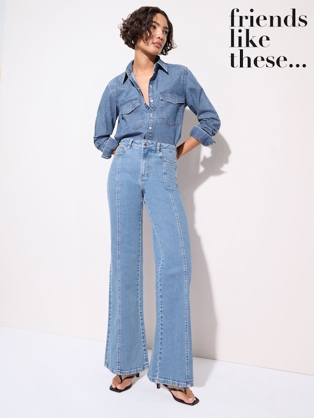 Friends Like These Bleach Denim Wide Leg Front Seam Jeans (AY2444) | €54