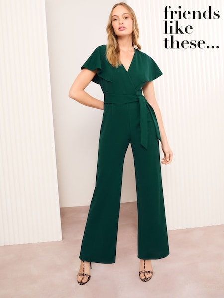 ירוק - Friends Like These Short Frill Sleeve Scuba Wrap Jumpsuit (AY2451) | ‏262‏₪