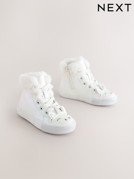 White Shimmer Unicorn Standard Fit (F) Character High Top Trainers (AY2466) | €36 - €39