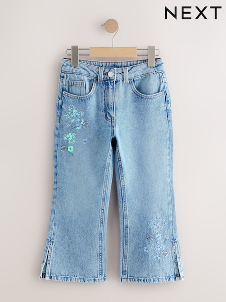Light Blue Denim Floral Embellished Flare Jeans (3-16yrs) (AY2485) | €24 - €30