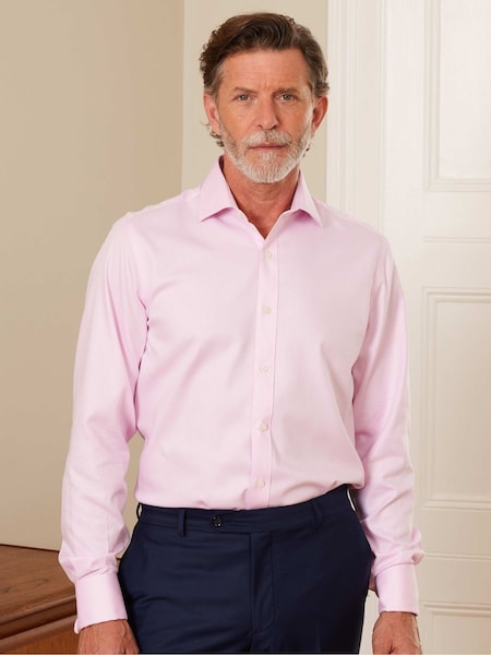 Vaaleanpunainen - The Savile Row Company Slim Fit 100% Cotton Herringbone Formal Shirt (AY2511) | €87