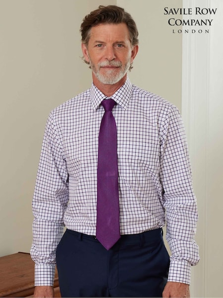 The Savile Row Company 100% Cotton Grid Check Classic Fit Formal White Shirt (AY2526) | kr1 160