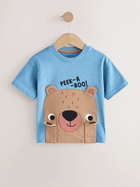 Blue Peekaboo Bear Print Short Sleeve Interactive Appliqué T-Shirt (3mths-7yrs) (AY2540) | €12 - €16