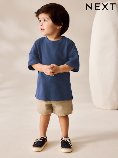 Navy Short Sleeve Textured 100% Cottton T-Shirt (3mths-7yrs) (AY2541) | €8 - €11
