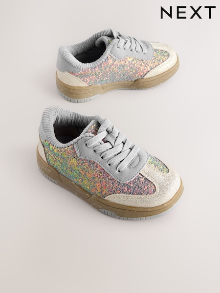Blue Glitter Lace Up Retro Trainers (AY2557) | €32 - €35