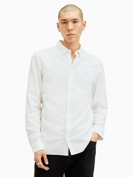AllSaints White Lovell Long Sleeve 100% Organic Cotton Shirt (AY2574) | R$ 1,075