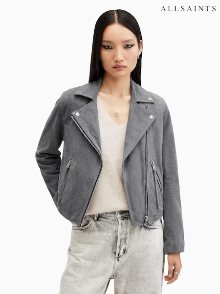 AllSaints Grey Suede Dalby Biker Jacket (AY2579) | R$ 3,445