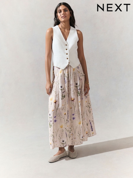 Ecru Floral Lightweight Maxi Skirt (AY2595) | €37