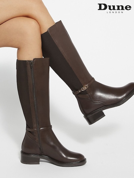 Dune London Brown Tias Branded Buckle Boots (AY2602) | €256