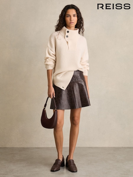 Reiss Charlie Leather Flared Mini Skirt (AY2685) | ‏1,808‏₪