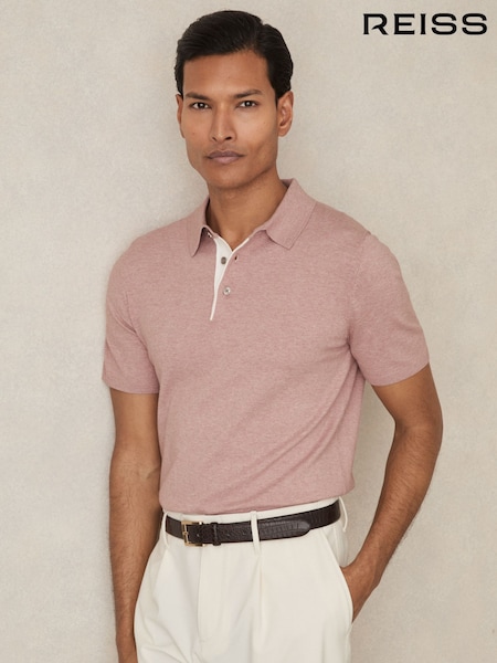 وردي ناعم - Reiss Finch Contrast Placket Polo Shirt With Cotton (AY2699) | ‏490 د.إ.‏