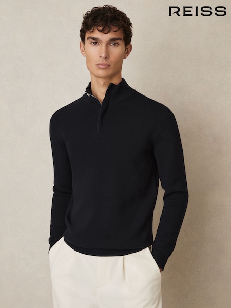 Reiss Navy Edison Merino Wool Half-Zip Jumper (AY2733) | €115