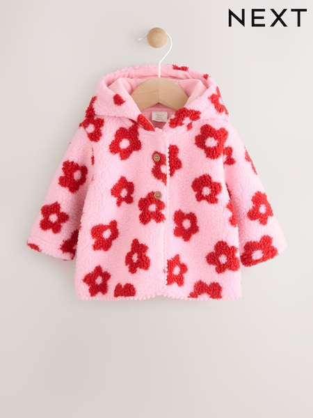 Pink Floral All Over Print Borg Hooded Baby Jacket (0mths-2yrs) (AY2778) | €20 - €22.50