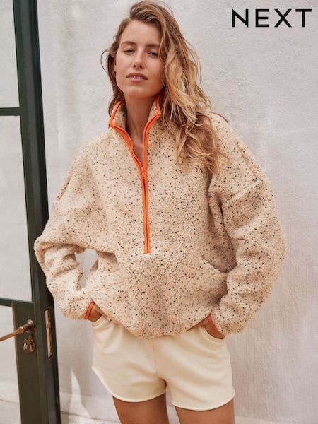 Orange - Teddy Borg Quarterzip Fleece Sweatshirt (AY2780) | 51 €