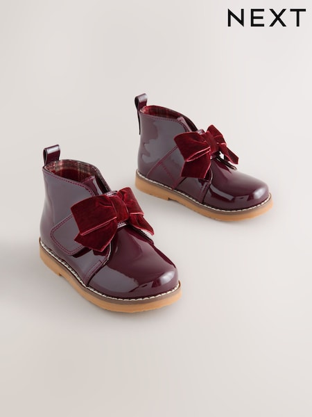 Burgundy Red Patent Bow Detail Ankle Boots (AY2827) | €34 - €39