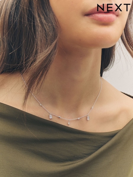 Sterling Silver Cubic Zirconia Drop Delicate Necklace (AY2864) | €50.50