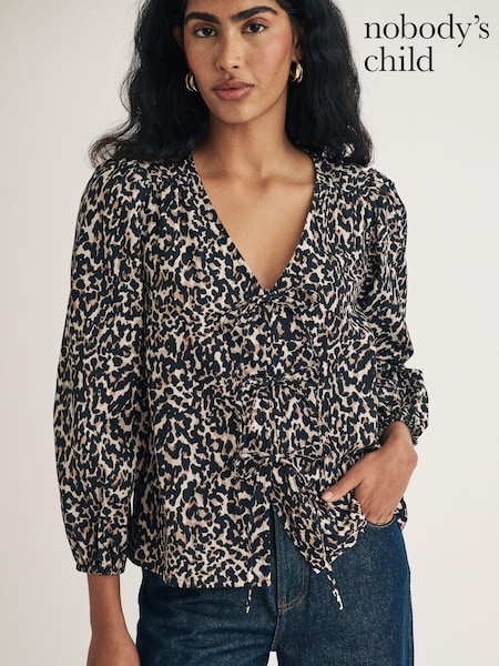 Nobodys Child Brown Bernadetta Top Long Sleeves Animal Print Blouse (AY2879) | €31
