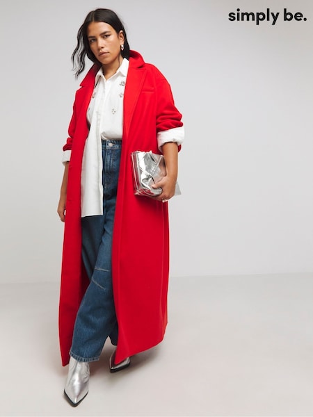 Simply Be Red Faux Fur Wool Maxi Coat (AY2890) | 185 QAR