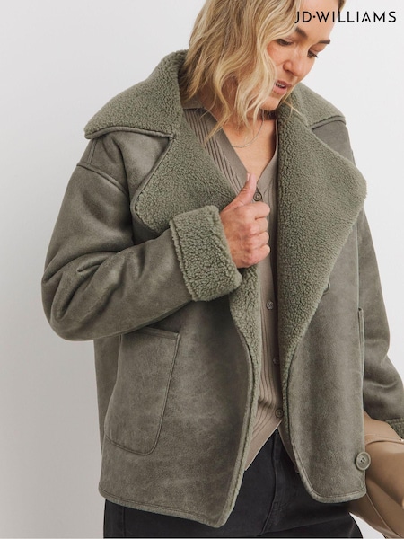 JD Williams Green Revere Collar Shearling Jacket (AY2893) | €102