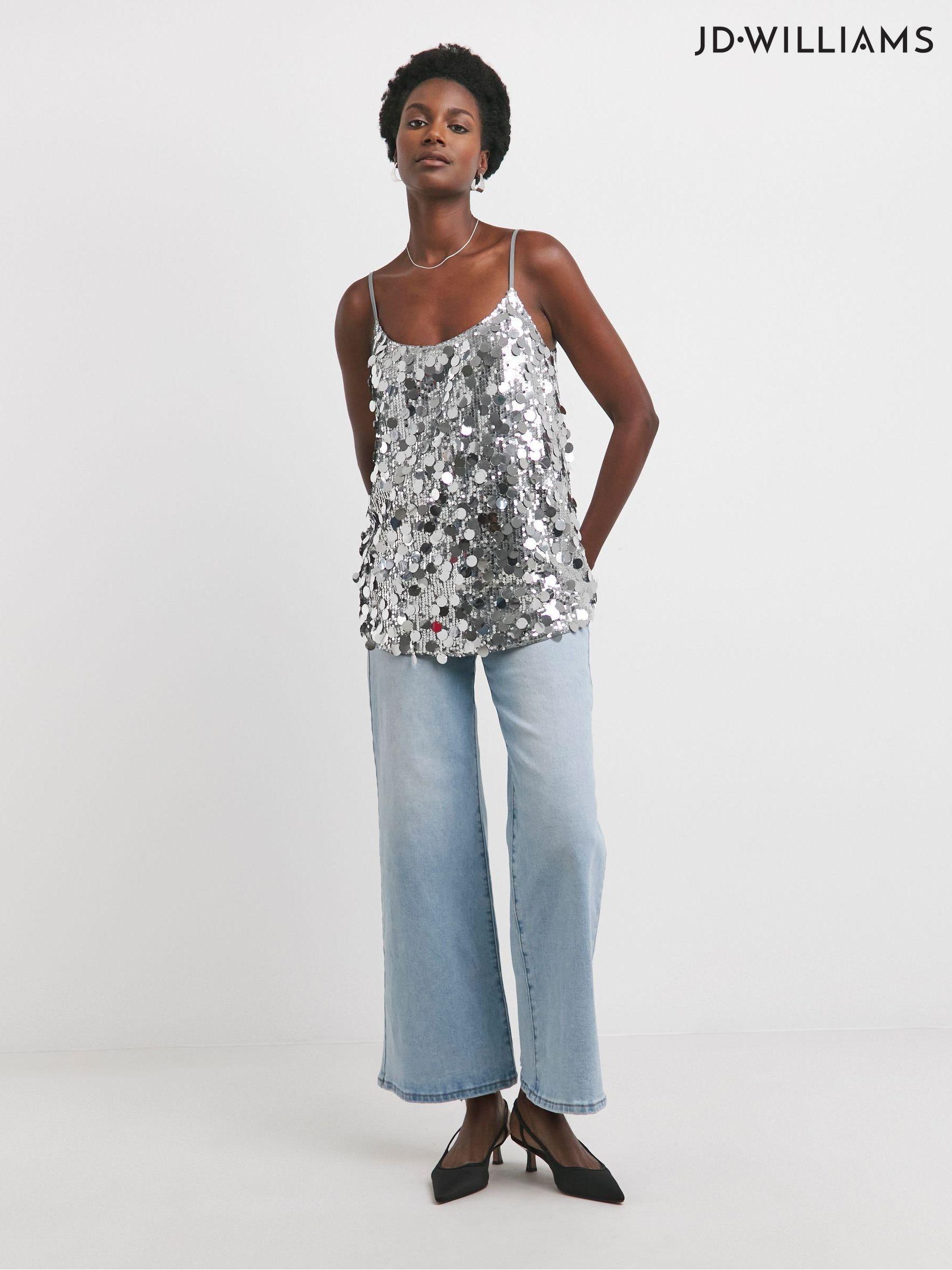 Womens silver sequin tops on sale