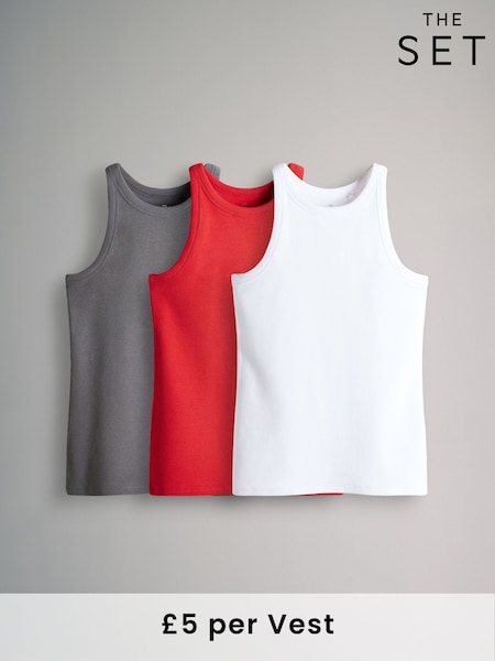 The Set Grey/Red/White Ribbed Racer Vests 3 Pack (AY3065) | €20