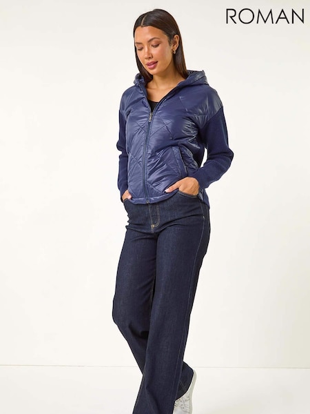 Roman Blue Diamond Quilted Hooded Mix Jacket (AY3071) | ₪346