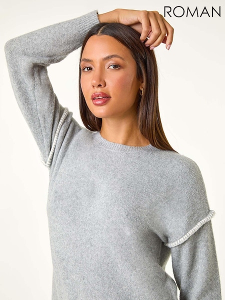 Roman Grey Contrast Stitch Knit Jumper (AY3078) | AZN 123