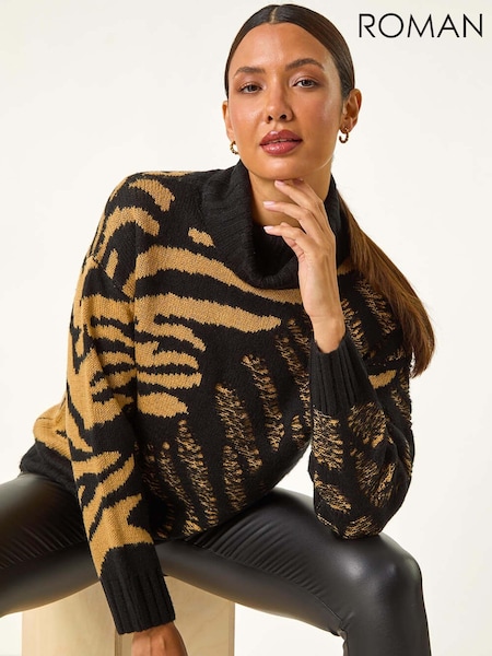 Roman Brown Jacquard Animal Print Roll Neck Knit Jumper (AY3083) | €51