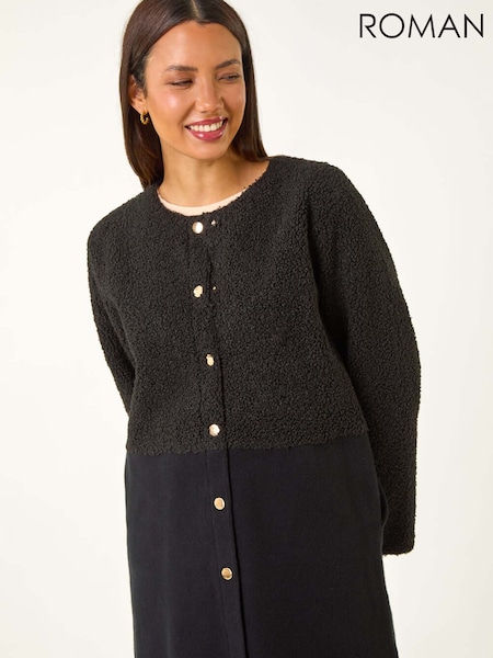 Roman Black Collarless Contrast Button Knit Jacket (AY3089) | €85