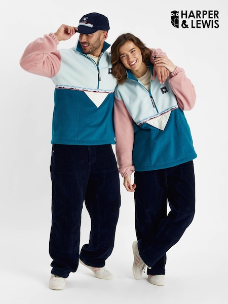 Harper & Lewis Blue Blue Palm Quarter Zip Fleece Cool Aqua (AY3116) | €49